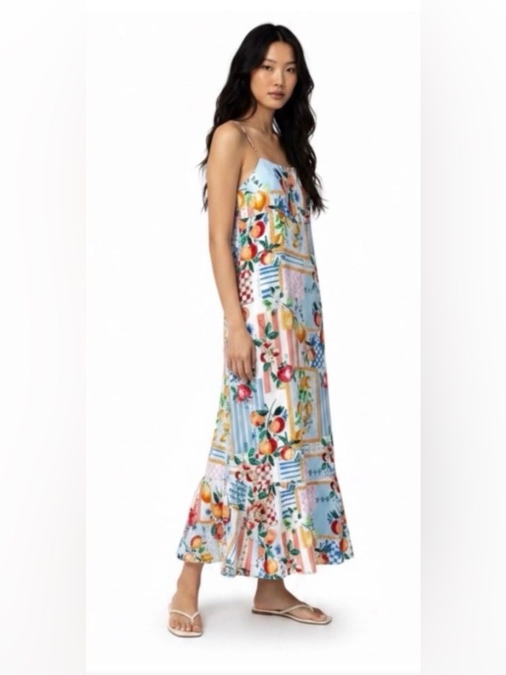 Paper hearts fruit checkered maxi dress medium